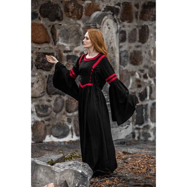 Isolde Hooded Medieval Dress - Black with Red