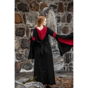 Isolde Hooded Medieval Dress - Black with Red