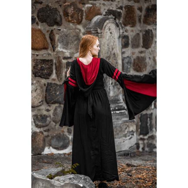Isolde Hooded Medieval Dress - Black with Red