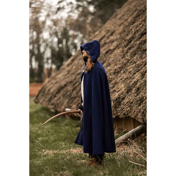 Tjark Wool Cloak with Wolf Clasp - Blue