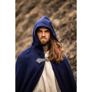 Tjark Wool Cloak with Wolf Clasp - Blue