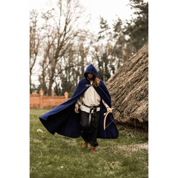 Tjark Wool Cloak with Wolf Clasp - Blue
