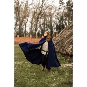 Tjark Wool Cloak with Wolf Clasp - Blue