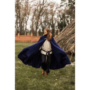Tjark Wool Cloak with Wolf Clasp - Blue