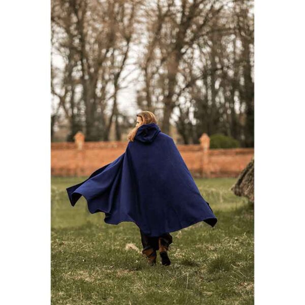 Tjark Wool Cloak with Wolf Clasp - Blue