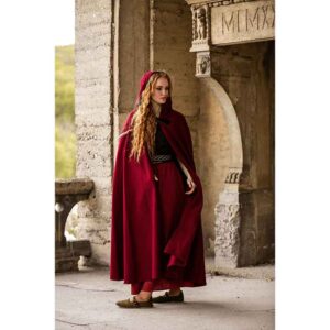 Tjark Wool Cloak with Wolf Clasp - Red
