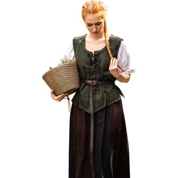 Selma Women's Embroidered Medieval Bodice - Green