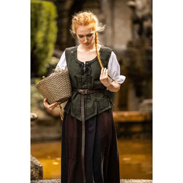 Selma Women's Embroidered Medieval Bodice - Green