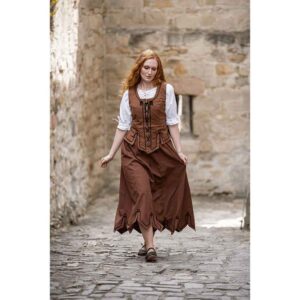 Selma Women's Embroidered Medieval Bodice - Tobacco Brown