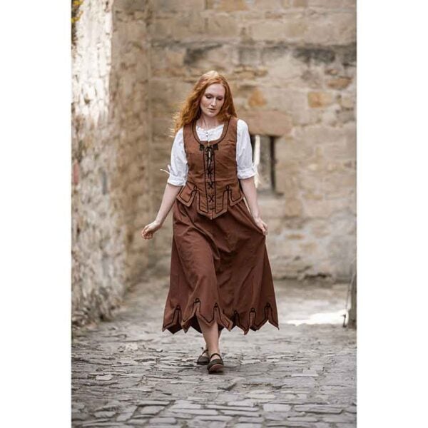 Selma Women's Embroidered Medieval Bodice - Tobacco Brown