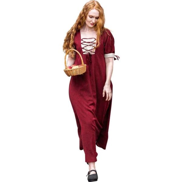 Denise Women's Medieval Summer Dress - Red with Natural