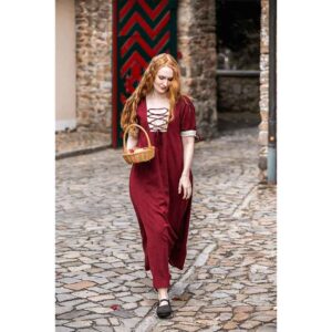 Denise Women's Medieval Summer Dress - Red with Natural