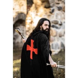 Arnulf Knights Templar Cloak - Black with Red