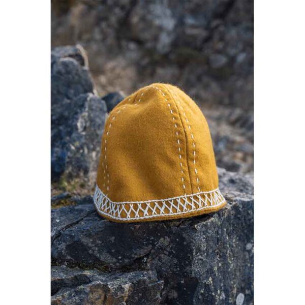 Yngvy Embroidered Viking Wool Cap - Mustard Yellow