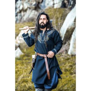 Snorri Urnes Embroidered Viking Tunic - Black with Blue
