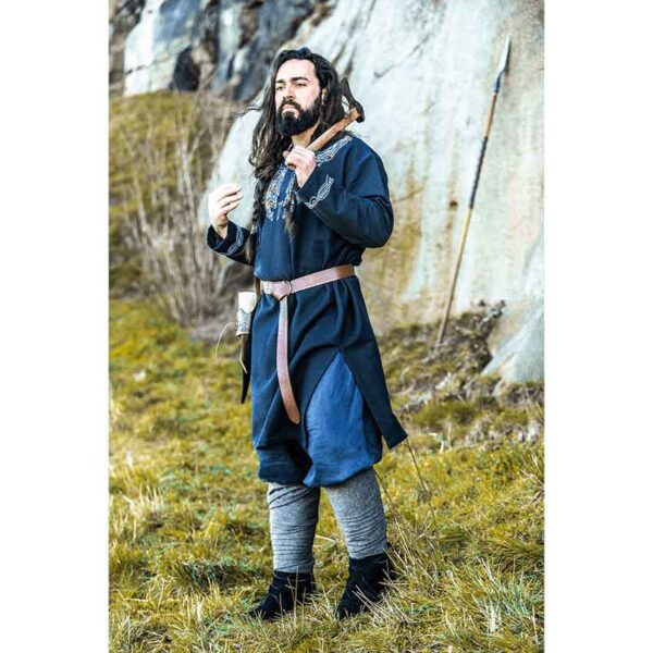 Snorri Urnes Embroidered Viking Tunic - Black with Blue