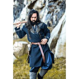 Snorri Urnes Embroidered Viking Tunic - Black with Blue