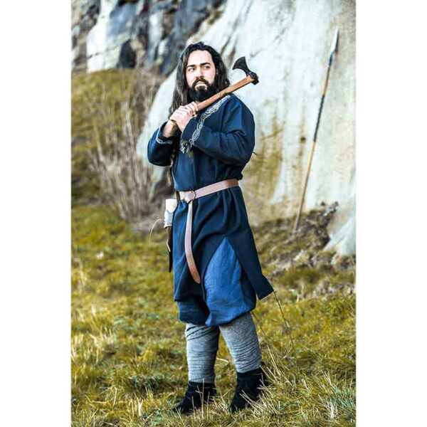 Snorri Urnes Embroidered Viking Tunic - Black with Blue