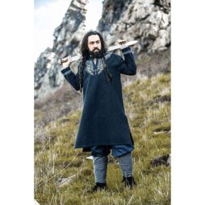 Snorri Urnes Embroidered Viking Tunic - Black with Blue