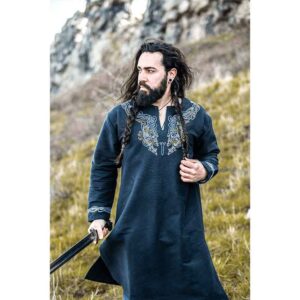 Snorri Urnes Embroidered Viking Tunic - Black with Blue
