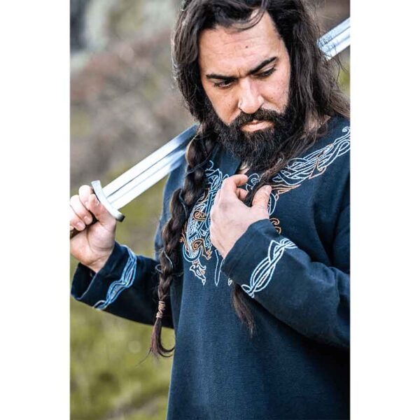 Snorri Urnes Embroidered Viking Tunic - Black with Blue