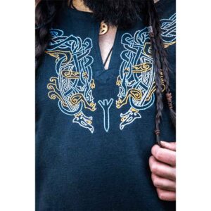 Snorri Urnes Embroidered Viking Tunic - Black with Blue