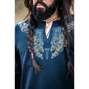 Snorri Urnes Embroidered Viking Tunic - Black with Blue