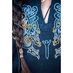 Snorri Urnes Embroidered Viking Tunic - Black with Blue