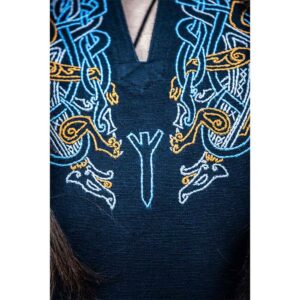 Snorri Urnes Embroidered Viking Tunic - Black with Blue