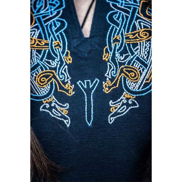 Snorri Urnes Embroidered Viking Tunic - Black with Blue