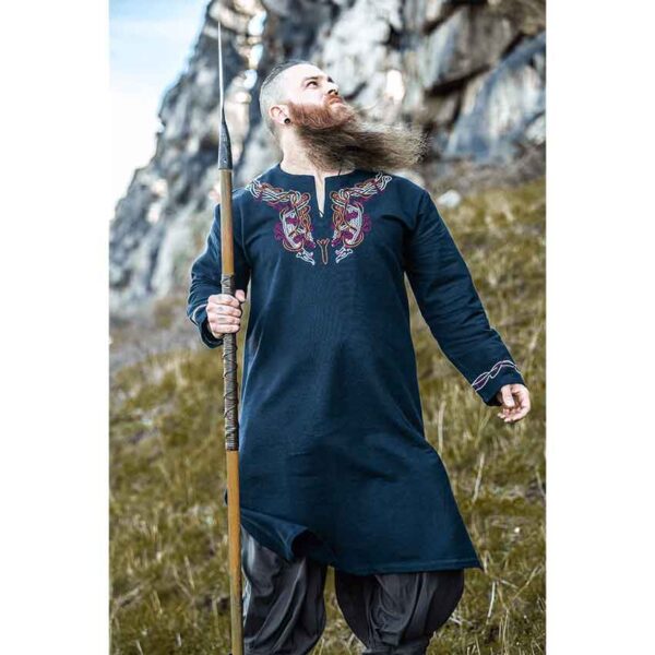 Snorri Urnes Embroidered Viking Tunic - Black with Red