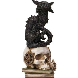 LED Wicked Black Cat on Skull Statue