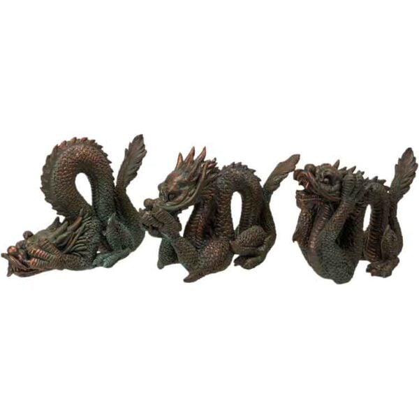 No Evil Chinese Dragon Statue Set
