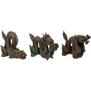 No Evil Chinese Dragon Statue Set