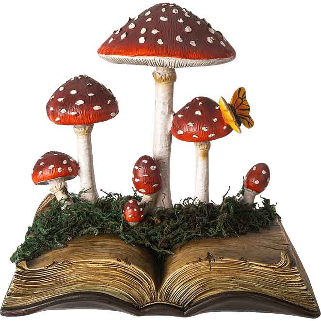 Mushrooms on Book Statue
