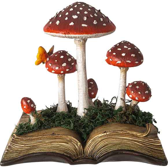 Mushrooms on Book Statue