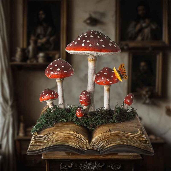 Mushrooms on Book Statue