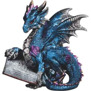 Blue Dragon Reading Magical Tome Statue