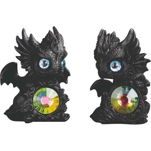 Black Dragon Hatchlings with Gems Statue Set