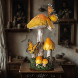 Yellow Mushrooms with Butterflies Statue