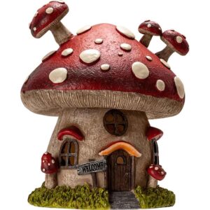 Red LED Mushroom House Statue