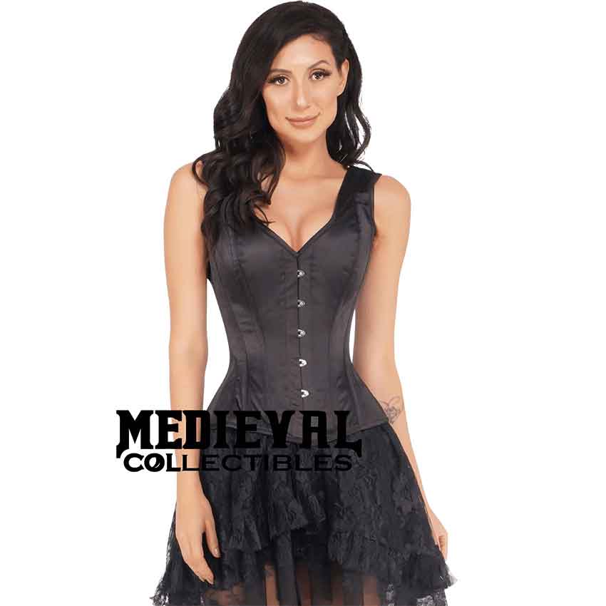 Cannelita Black Satin Corset With Shoulder Straps