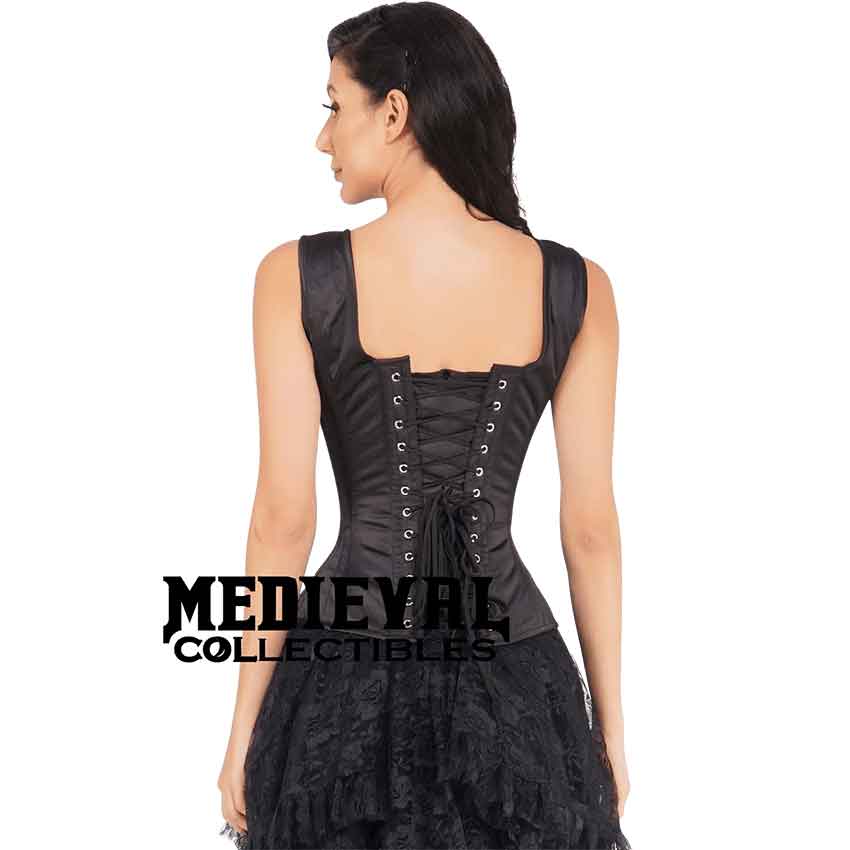 Cannelita Black Satin Corset With Shoulder Straps Cannelita Black Satin Corset With Shoulder Straps