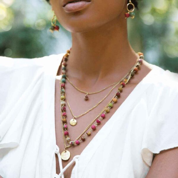 Layered Cloth Beaded Viking Necklace