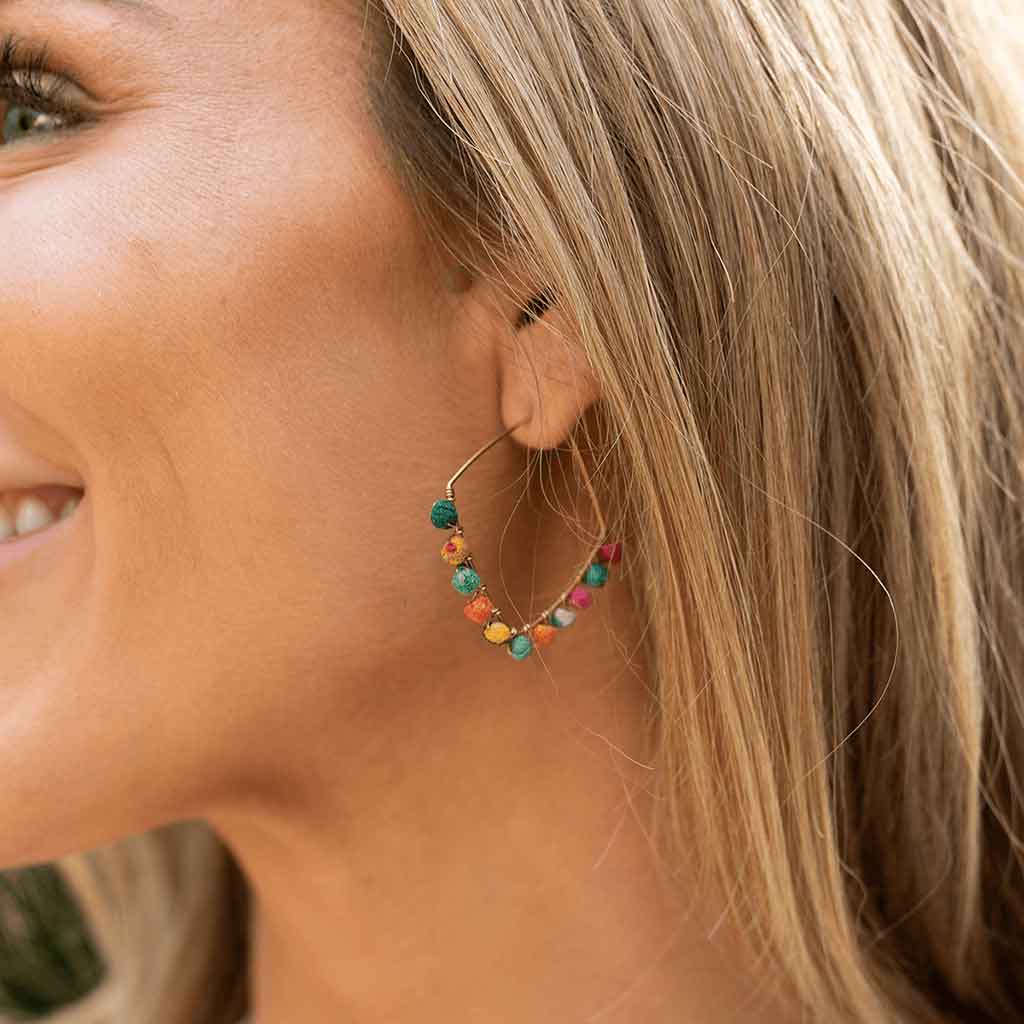 Diamond Hoop Cloth Beaded Viking Earrings