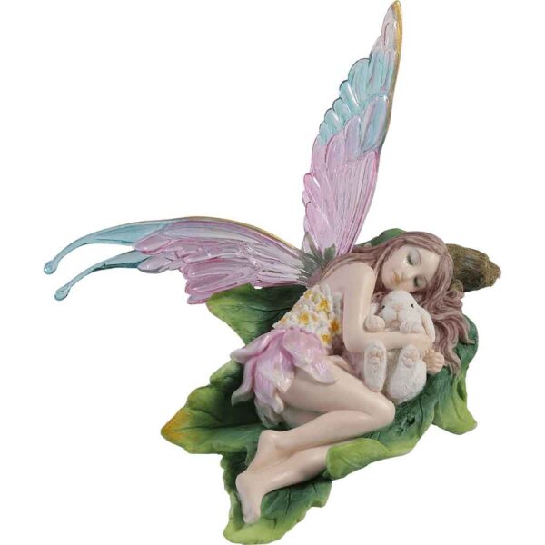 Cuddling a Bunny Sleeping Fairy Statue