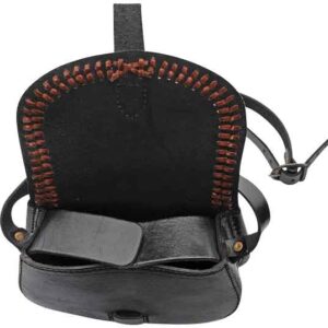 Stitched Black Leather Shoulder Bag