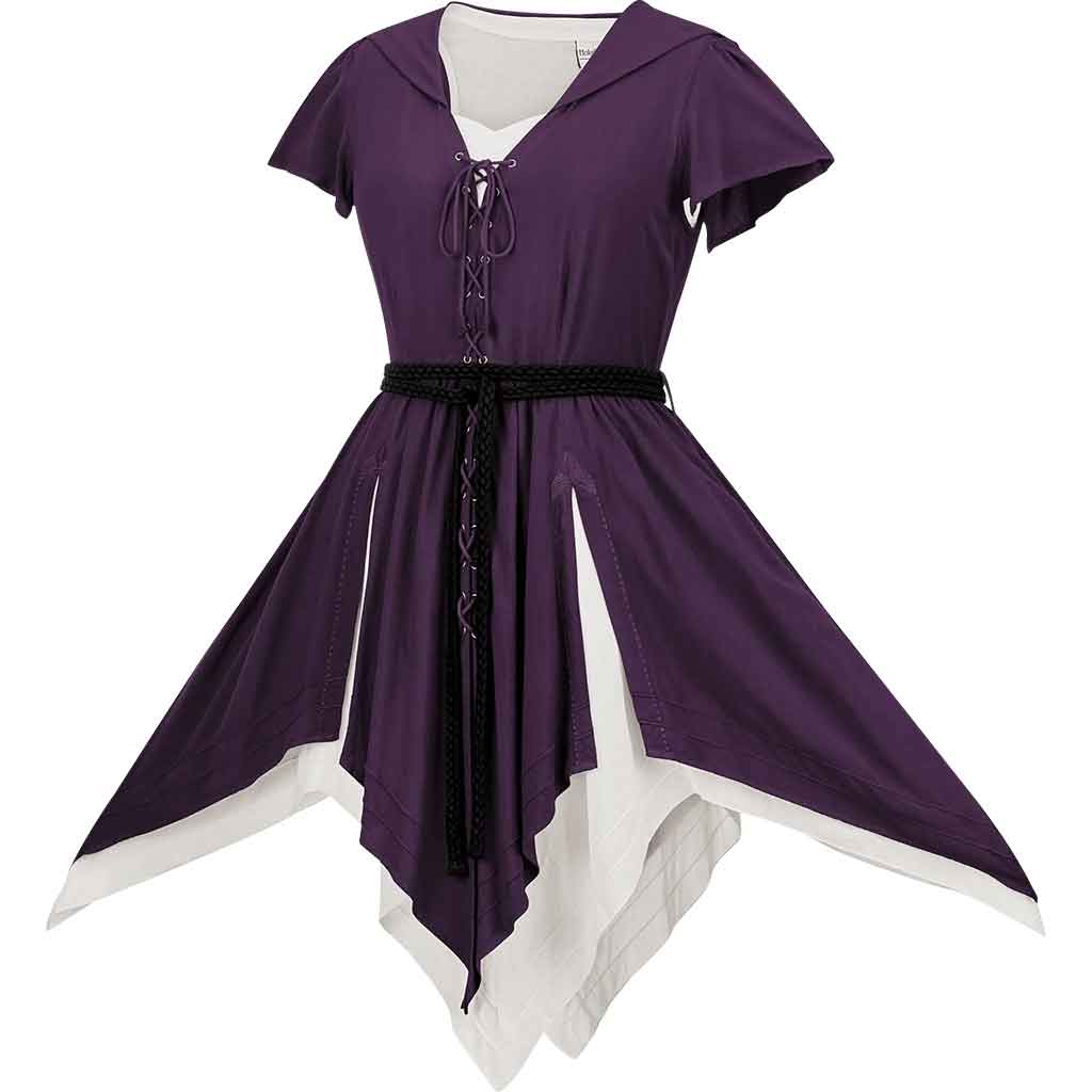 Robyn Short Hooded Medieval Dress with Chemise - Mystic Purple