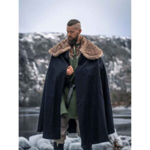 Janne Viking Cloak with Faux Fur Trim - Brown