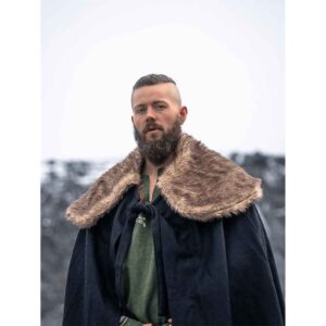 Janne Viking Cloak with Faux Fur Trim - Brown